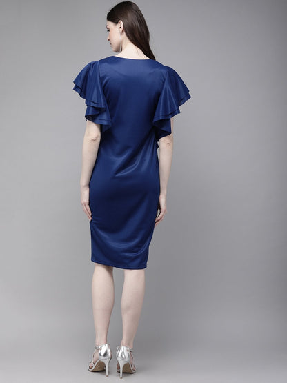 Women's Royal Blue Flared Sleeve Bodycon Scuba Dress