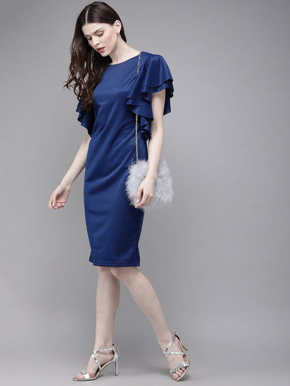 Women's Royal Blue Flared Sleeve Bodycon Scuba Dress