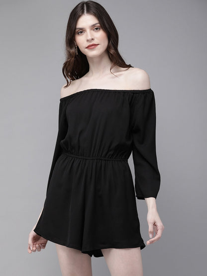 Women's Black Off Shoulder Skater Midi Dress