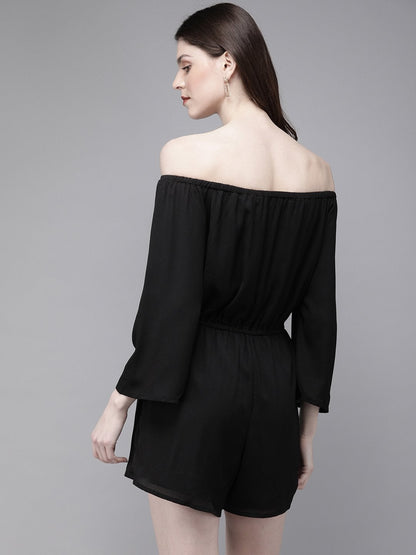Women's Black Off Shoulder Skater Midi Dress