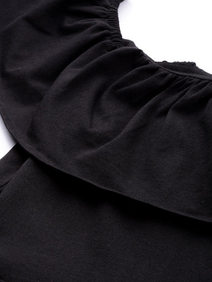 Women's Black Off Shoulder Skater Midi Dress