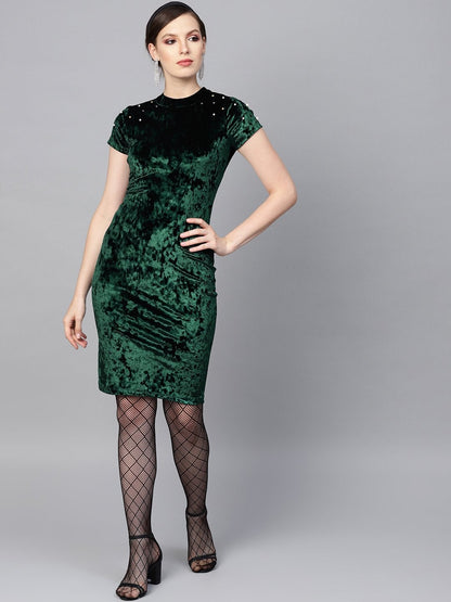 Women's Emerald Green Velvet Bodycon Dress