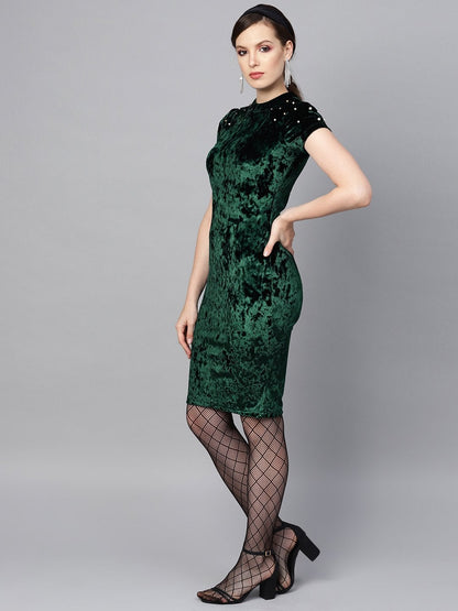 Women's Emerald Green Velvet Bodycon Dress