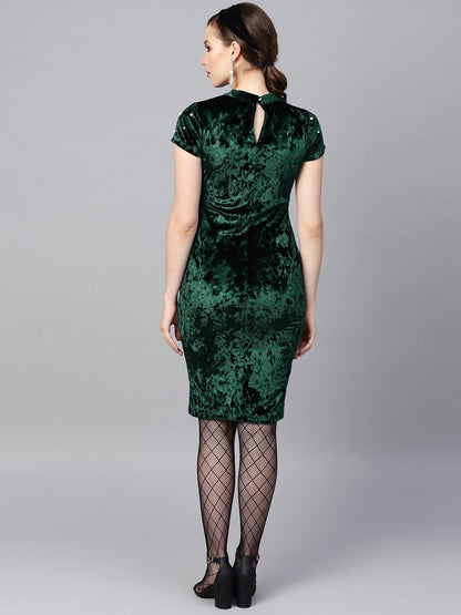 Women's Emerald Green Velvet Bodycon Dress