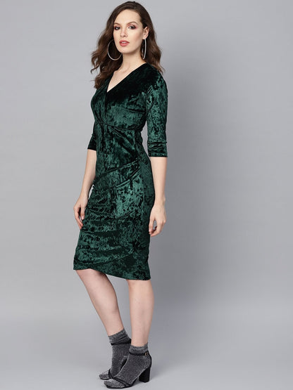 Women's Emerald Green Velvet Wrap Bodycon Dress