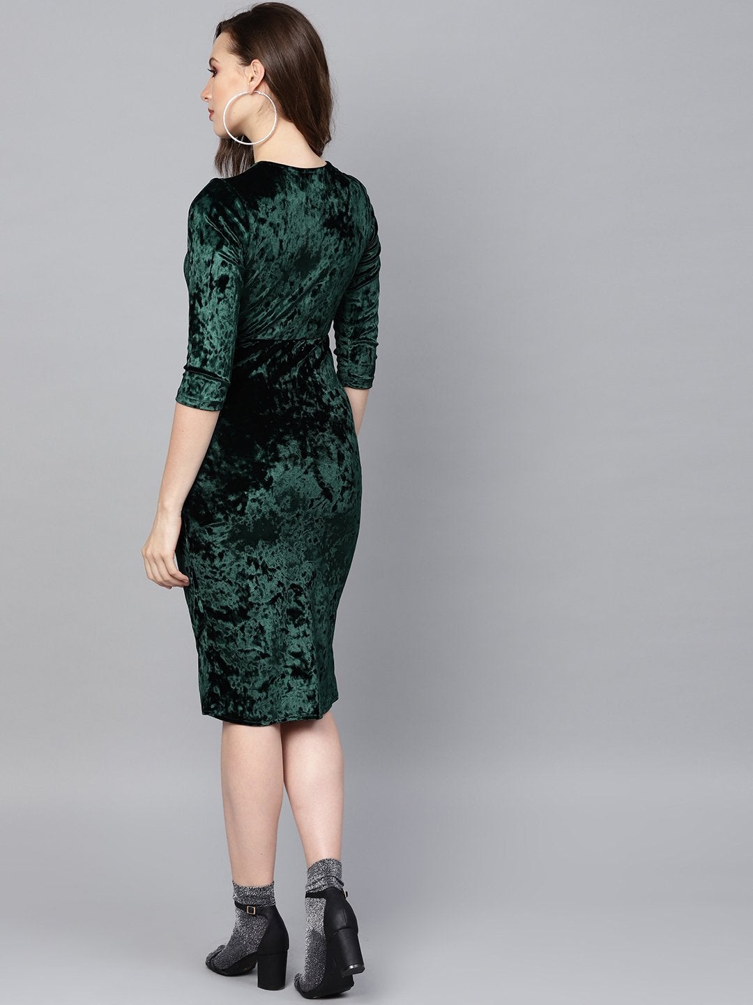 Women's Emerald Green Velvet Wrap Bodycon Dress