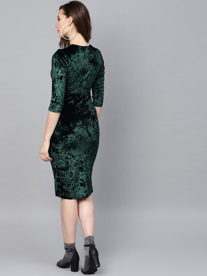 Women's Emerald Green Velvet Wrap Bodycon Dress