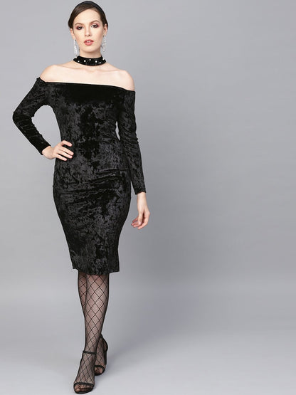 Women's Black Velvet Choker Bodycon Dress