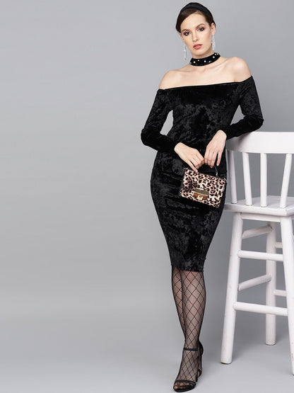 Women's Black Velvet Choker Bodycon Dress