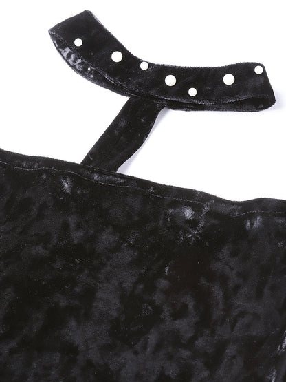Women's Black Velvet Choker Bodycon Dress