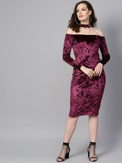 Women's Purple Velvet Choker Bodycon Dress