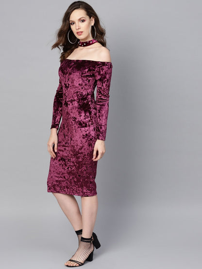 Women's Purple Velvet Choker Bodycon Dress