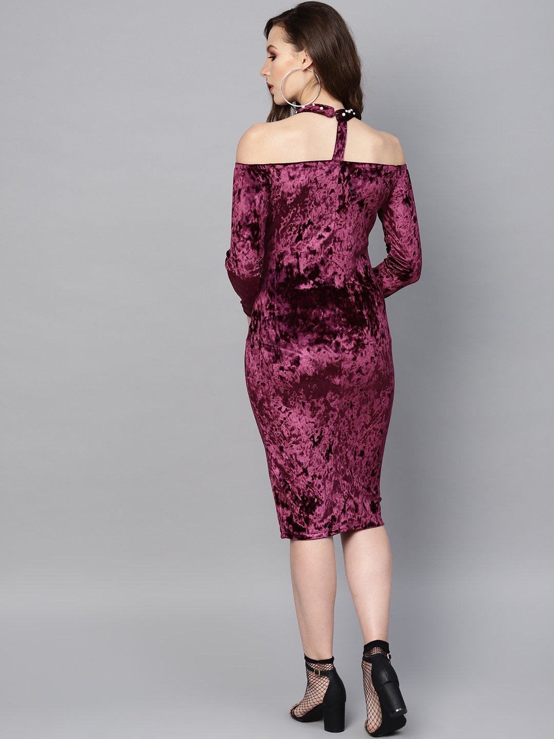 Women's Purple Velvet Choker Bodycon Dress