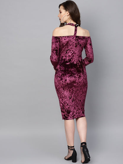 Women's Purple Velvet Choker Bodycon Dress