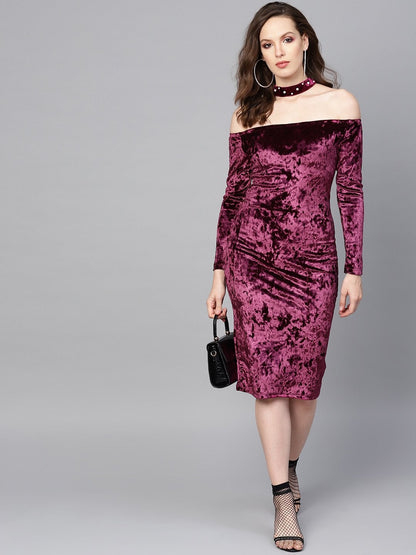 Women's Purple Velvet Choker Bodycon Dress
