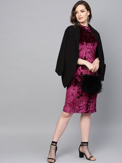 Women's Purple Velvet Back Knot Bodycon Dress