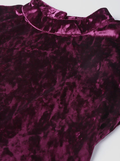 Women's Purple Velvet Back Knot Bodycon Dress