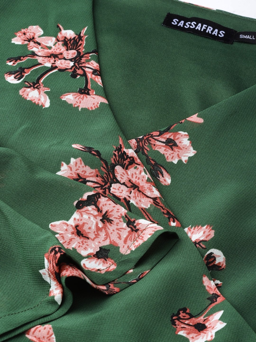 Women's Green Floral Wrap Tie Dress