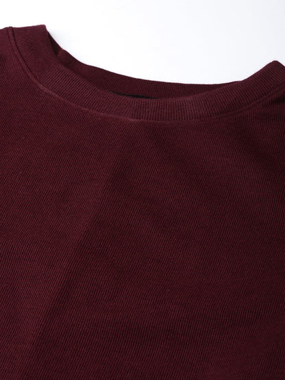 Women's Burgundy Rib Full Sleeves Bodycon Dress