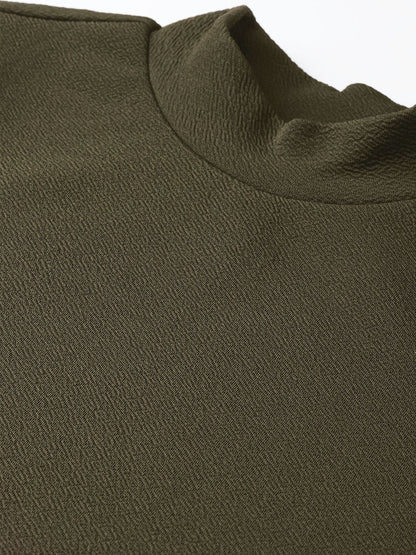 Women's Olive High Neck Bodycon Midi Dress
