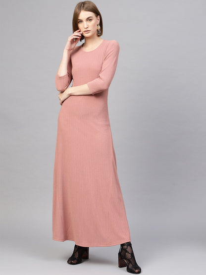 Women's Pink Round Neck Maxi Dress