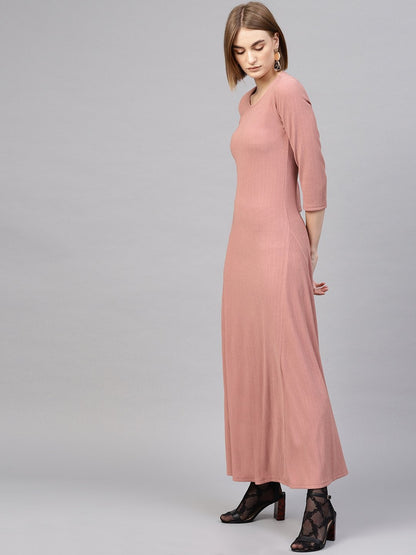 Women's Pink Round Neck Maxi Dress
