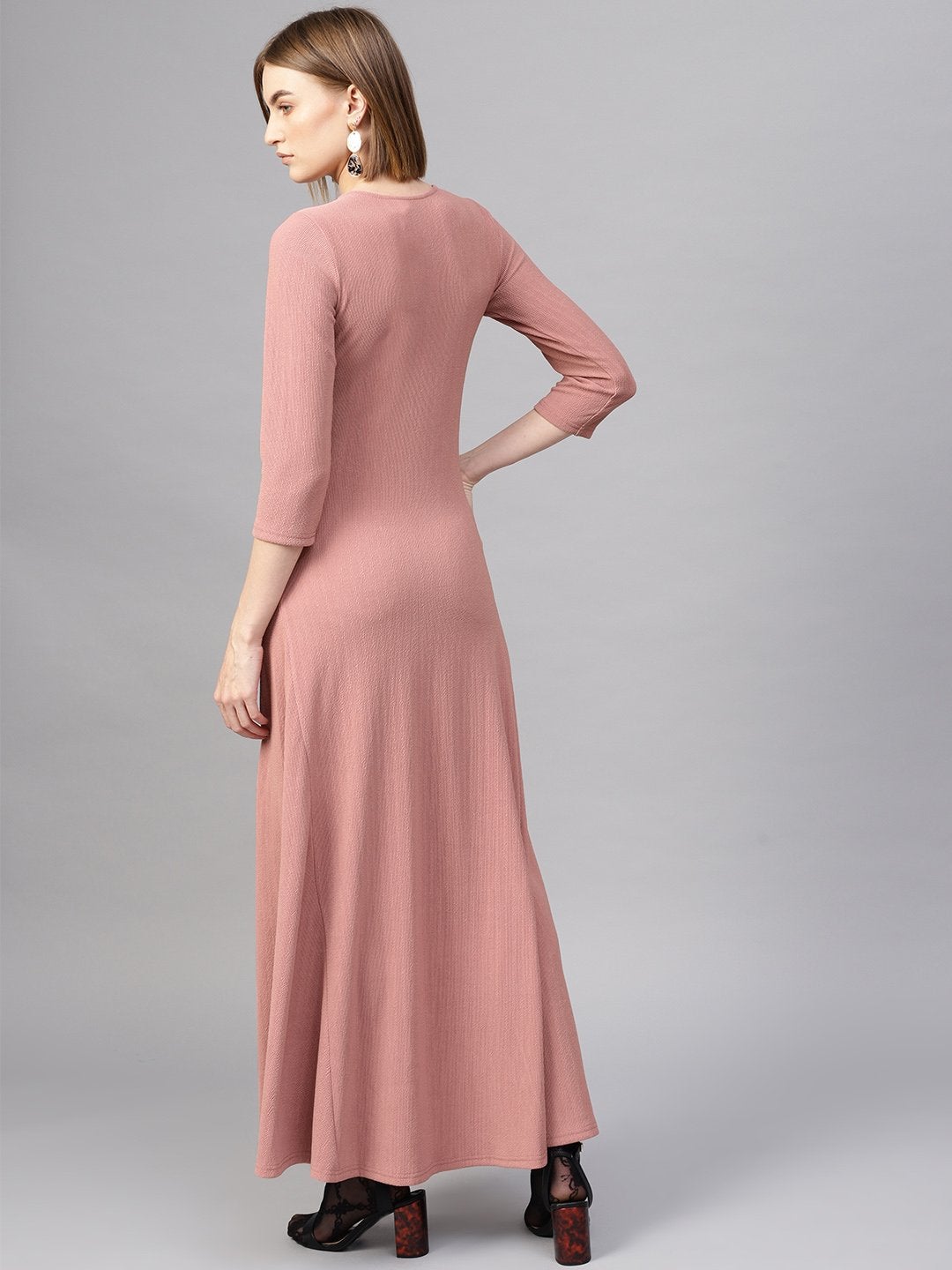 Women's Pink Round Neck Maxi Dress