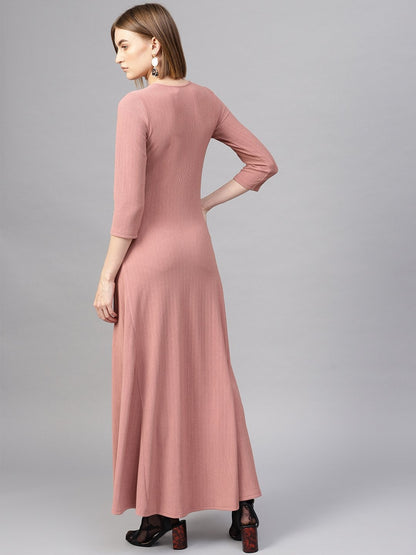 Women's Pink Round Neck Maxi Dress