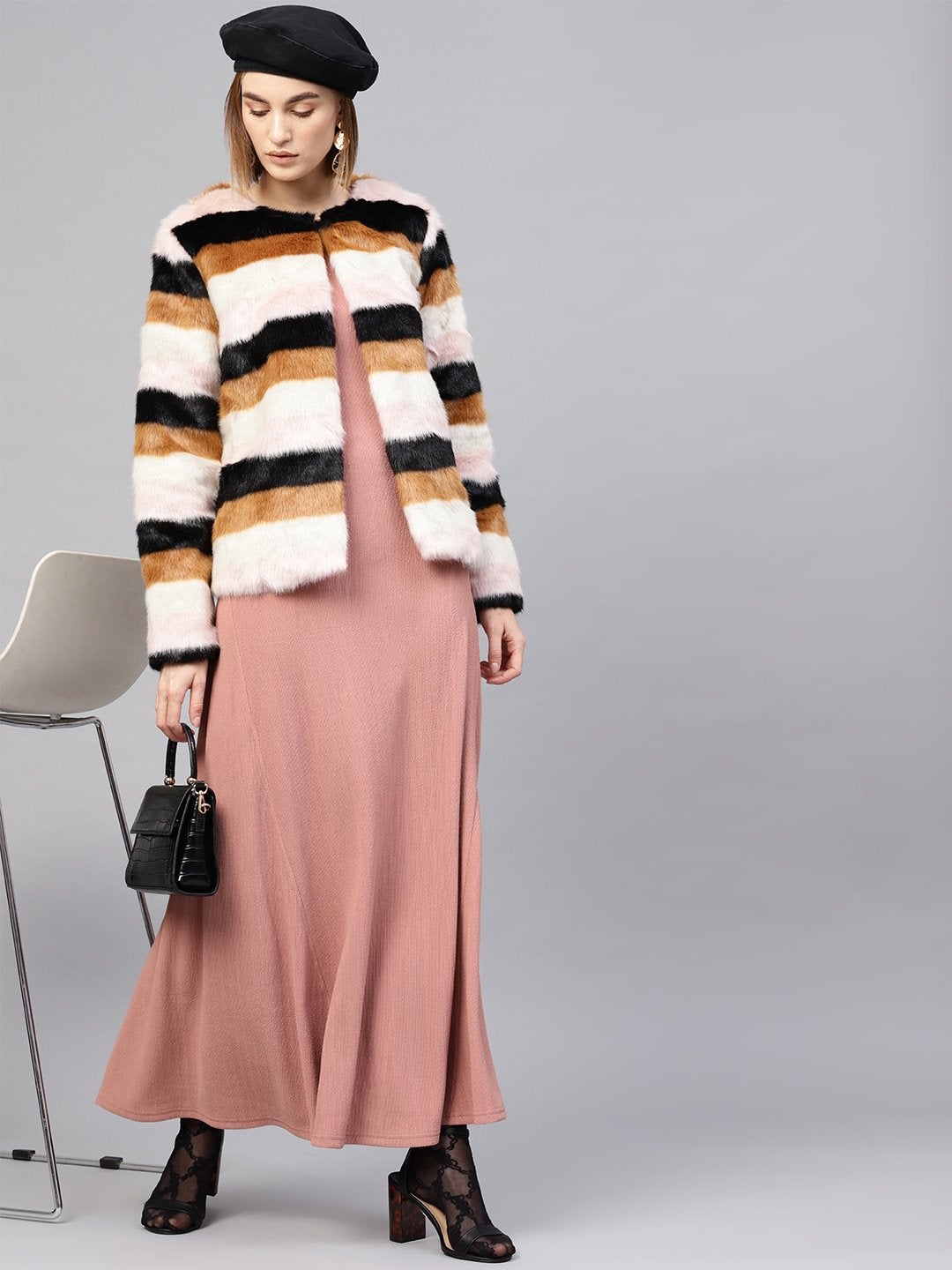 Women's Pink Round Neck Maxi Dress