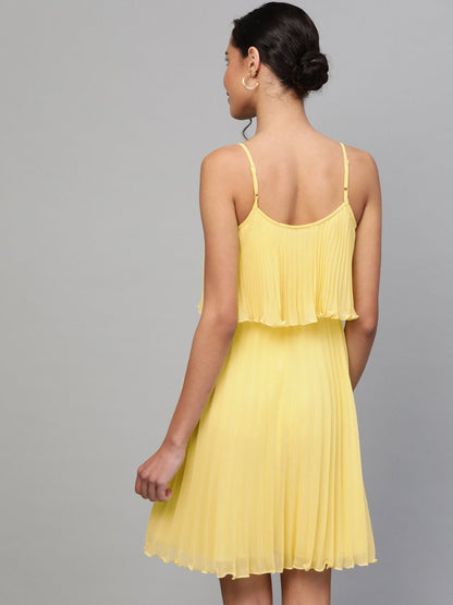 Women's Lemon Pleated Short Strappy Skater Dress