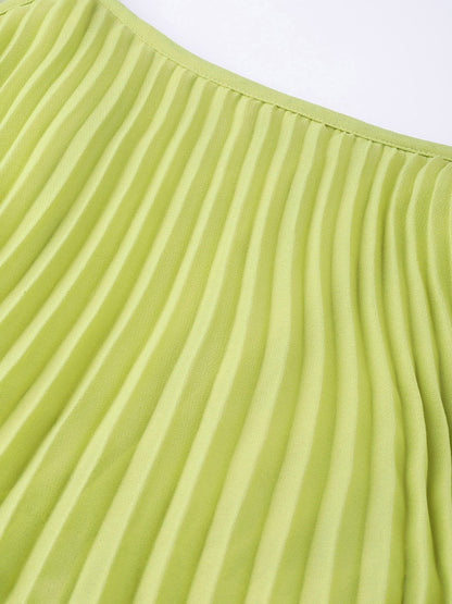 Women's Mint Green Pleated Short Strappy Skater Dress