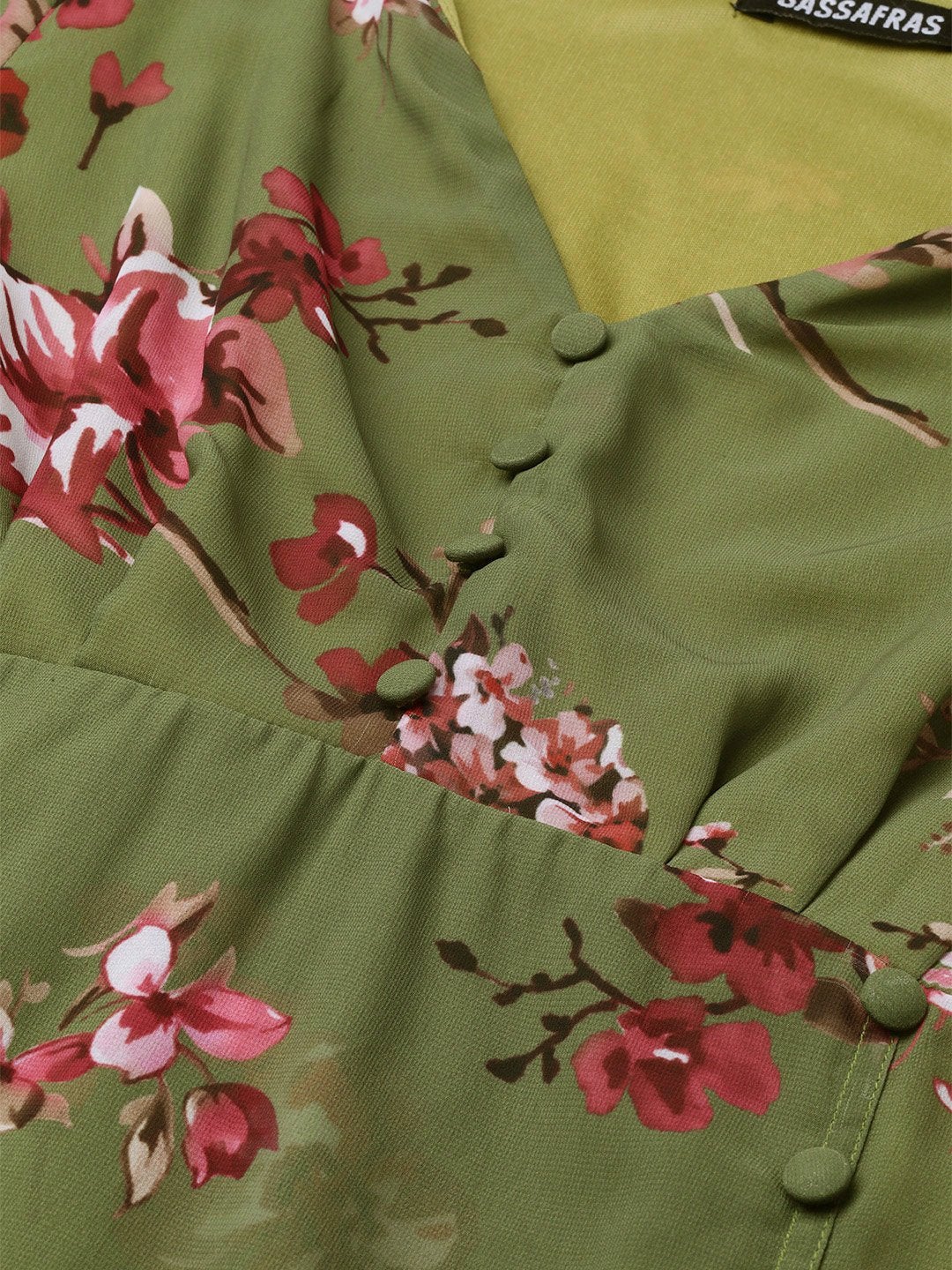 Women's Olive Floral V-Neck Floral Maxi Dress