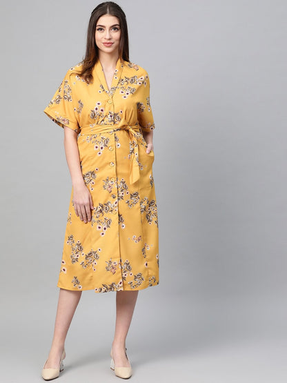 Women's Mustard Floral Shirt Dress