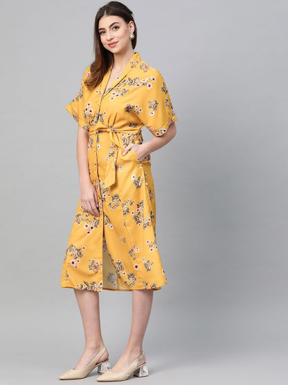 Women's Mustard Floral Shirt Dress