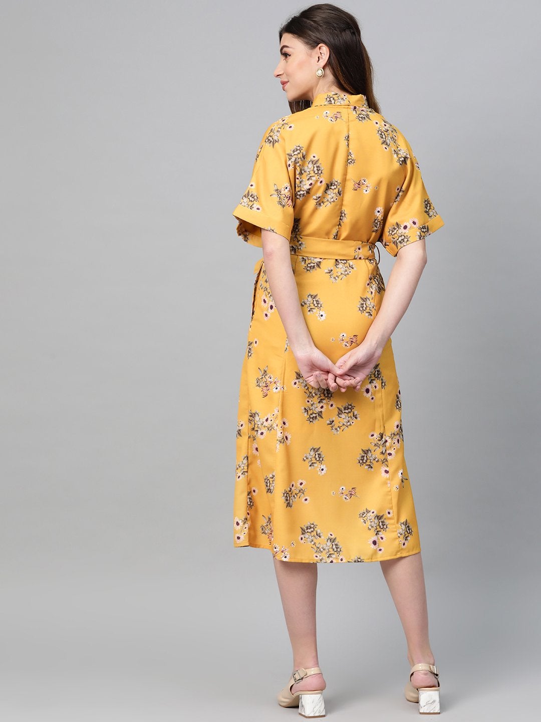 Women's Mustard Floral Shirt Dress