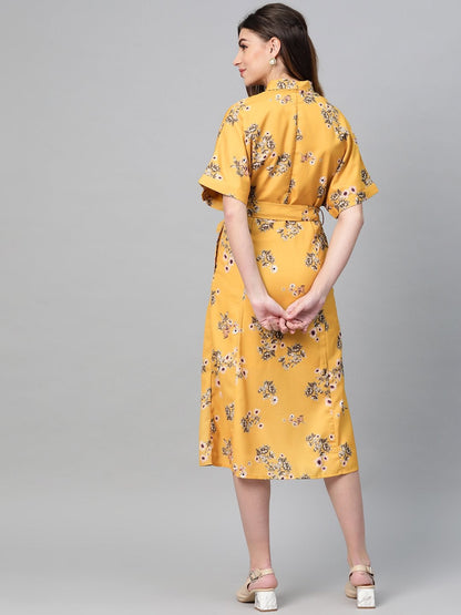 Women's Mustard Floral Shirt Dress
