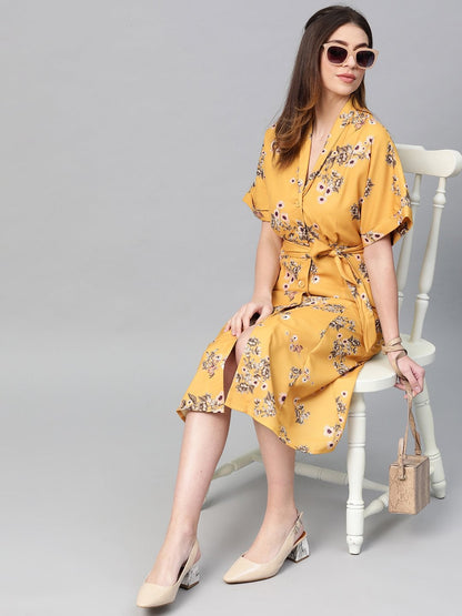 Women's Mustard Floral Shirt Dress