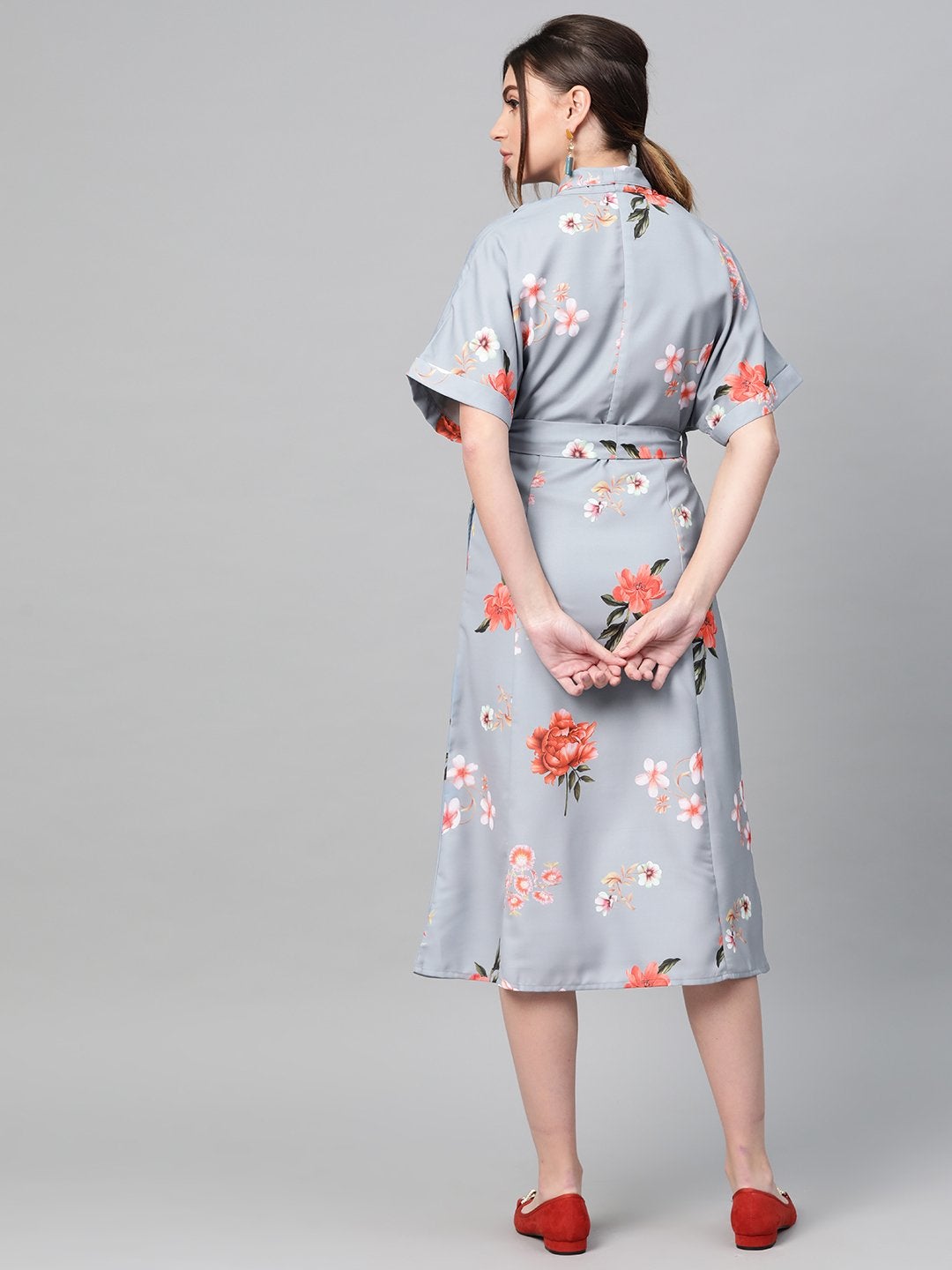 Women's Steel Blue Floral Shirt Dress