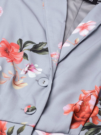 Women's Steel Blue Floral Shirt Dress