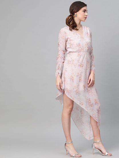 Women's Lavender Floral Wrap Asymmetric Dress