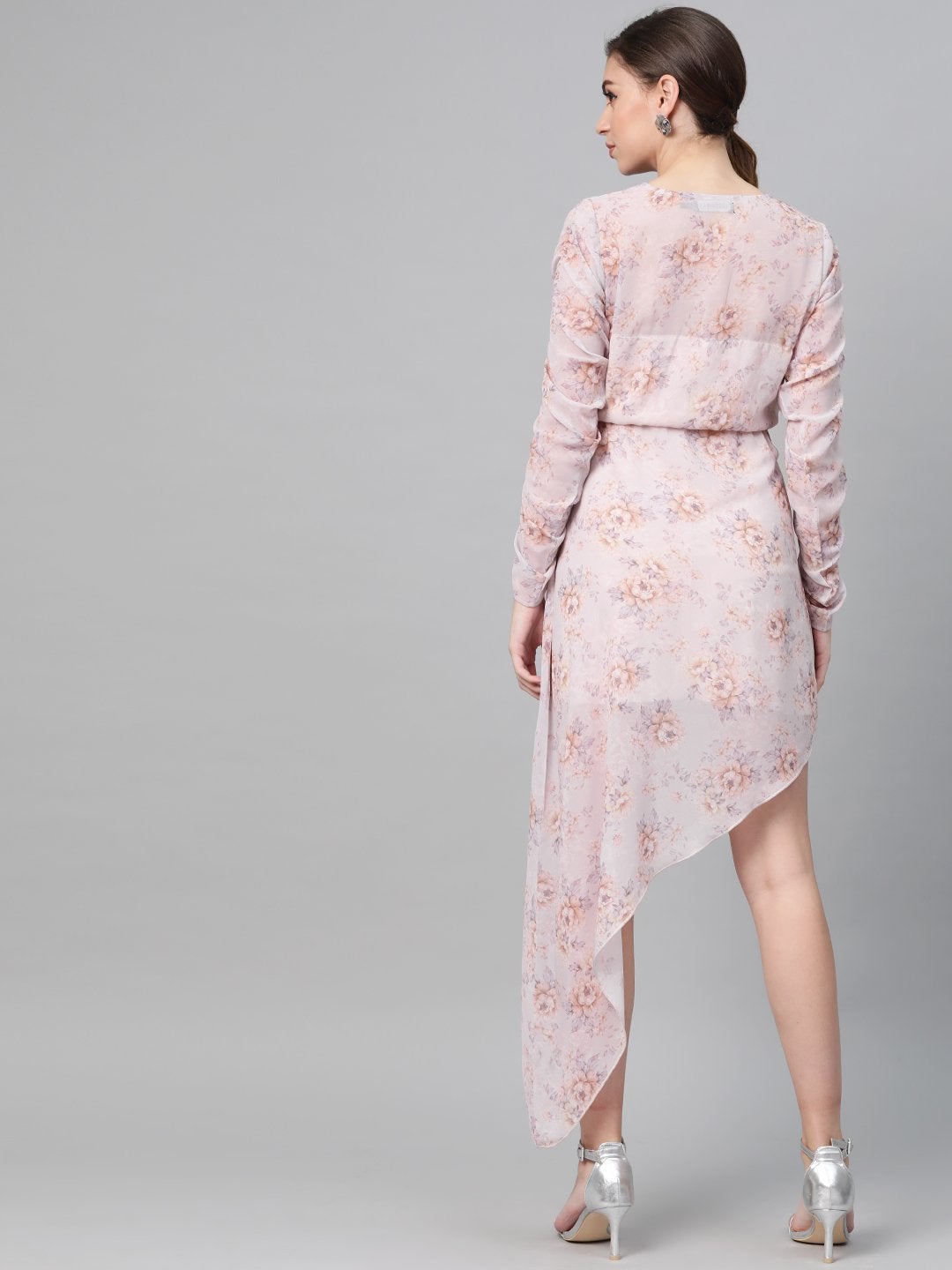 Women's Lavender Floral Wrap Asymmetric Dress