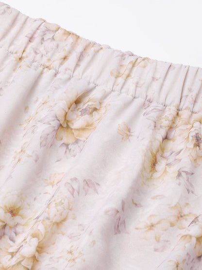 Women's Lavender Floral Off Shoulder High Low Pleated Dress