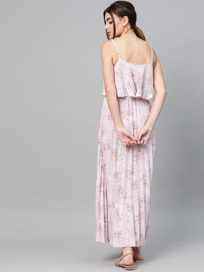 Women's Lavender Floral Strappy Pleated Maxi Dress