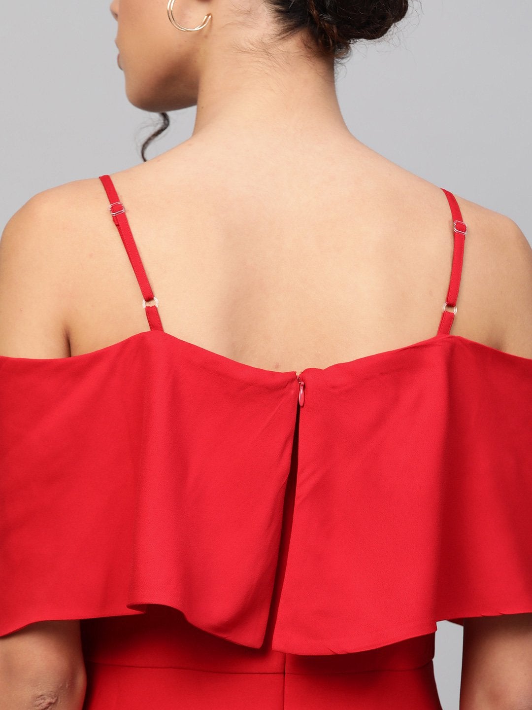 Women's Red Cold Shoulder Strappy Midi Dress