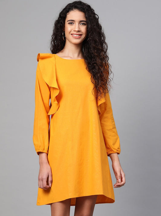 Women's Mustard Frill Shift Dress