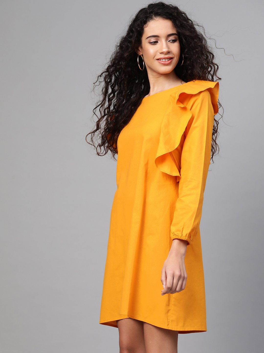 Women's Mustard Frill Shift Dress
