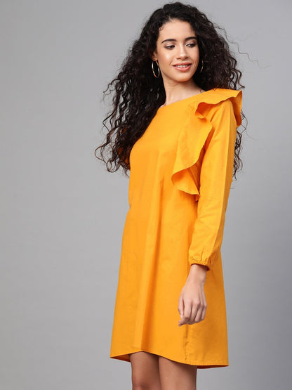 Women's Mustard Frill Shift Dress