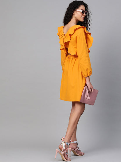 Women's Mustard Frill Shift Dress