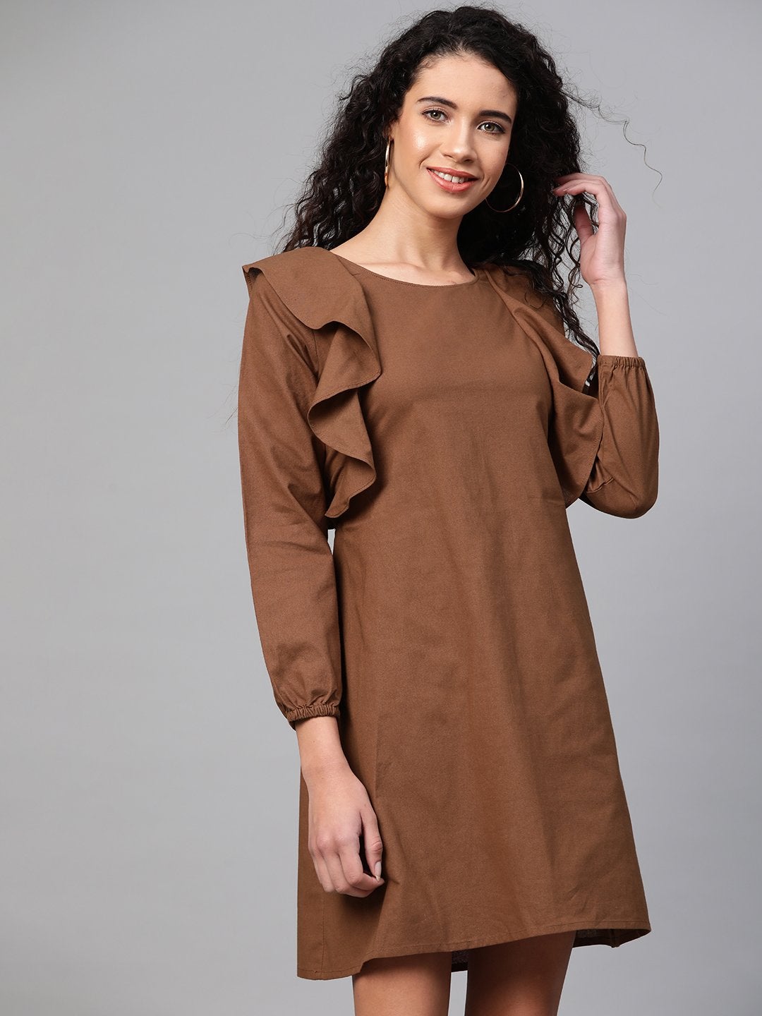 Women's Brown Frill Shift Dress