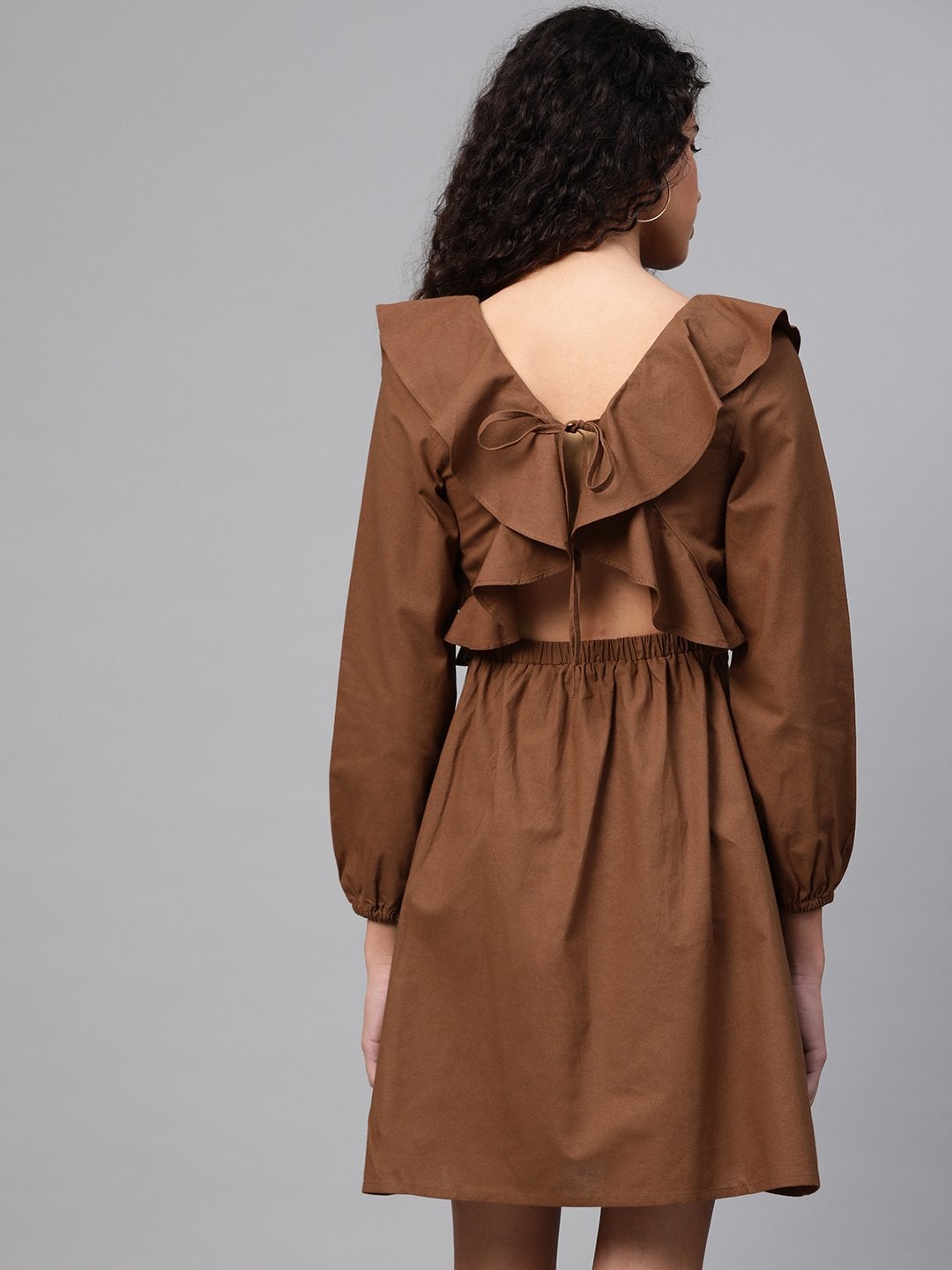 Women's Brown Frill Shift Dress